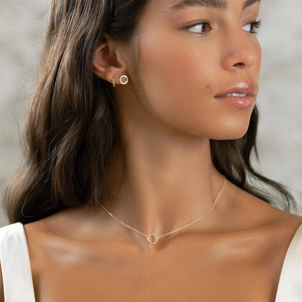Dainty Circle Choker Necklace 925 Sterling Silver Pendant