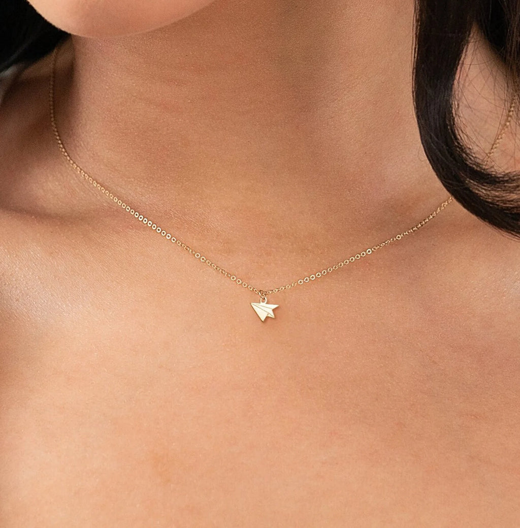 Paper Airplane Necklace Travel Charm 925 Sterling Silver Pendant