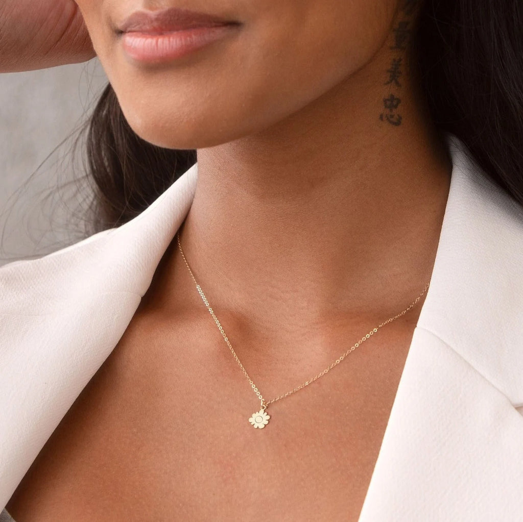 Hand Drawn Daisy Flower 925 Sterling Silver Pendant