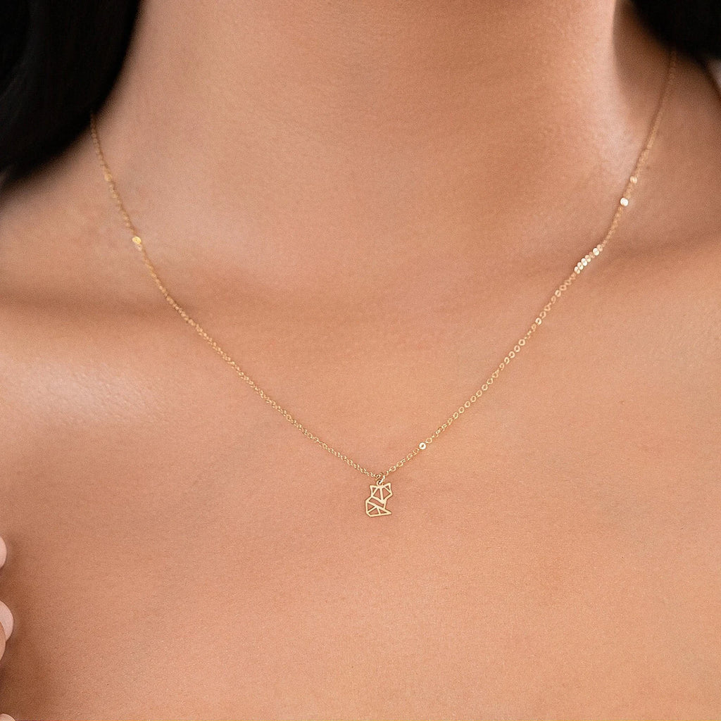 Fox Necklace Gold Fox Charm Origami 925 Sterling Silver Necklace
