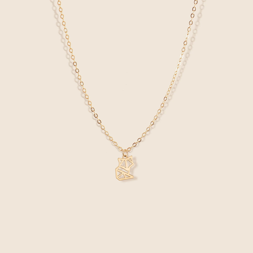 Fox Necklace Gold Fox Charm Origami 925 Sterling Silver Necklace