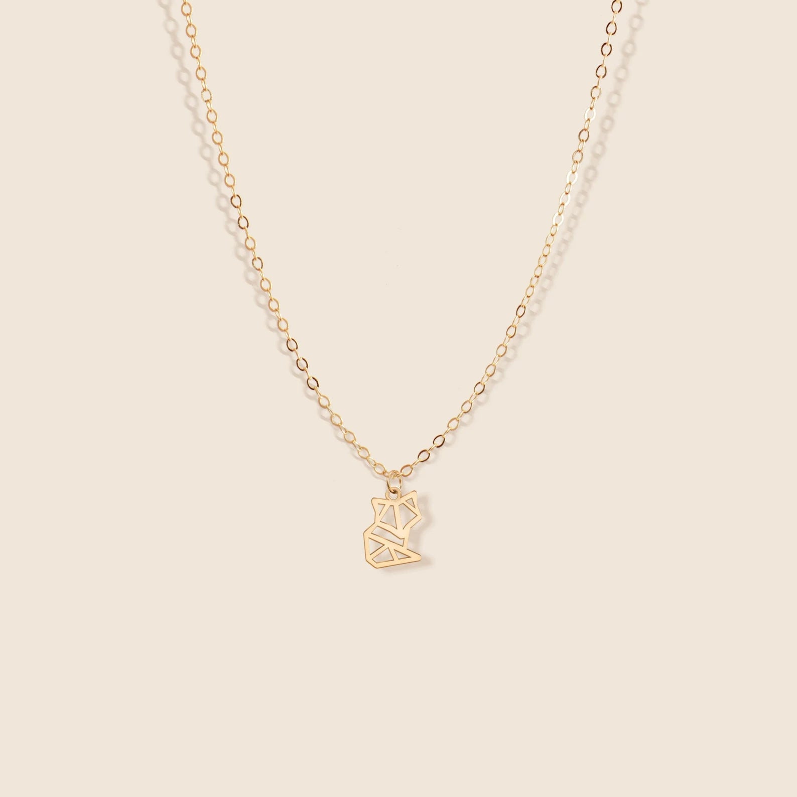 Fox Necklace Gold Fox Charm Origami 925 Sterling Silver Necklace