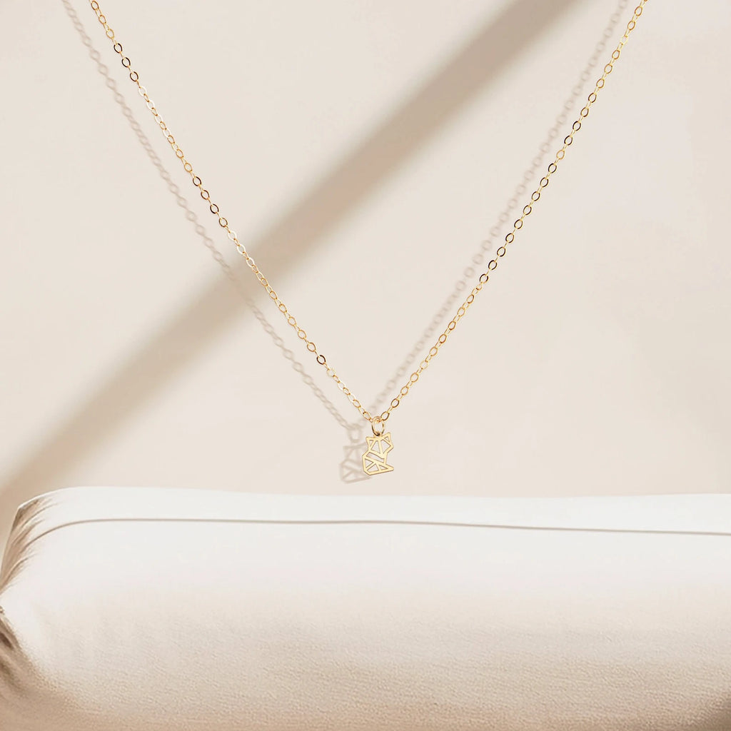 Fox Necklace Gold Fox Charm Origami 925 Sterling Silver Necklace