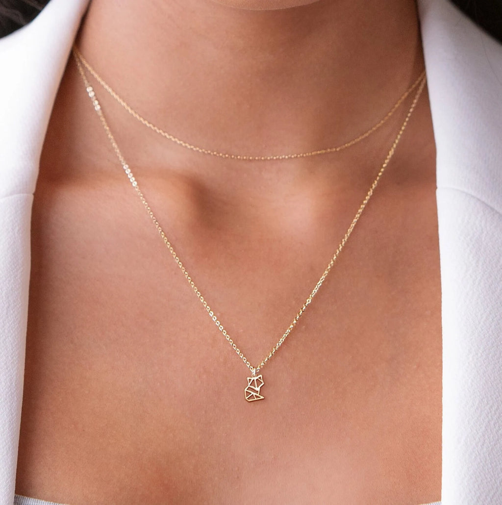 Fox Necklace Gold Fox Charm Origami 925 Sterling Silver Necklace