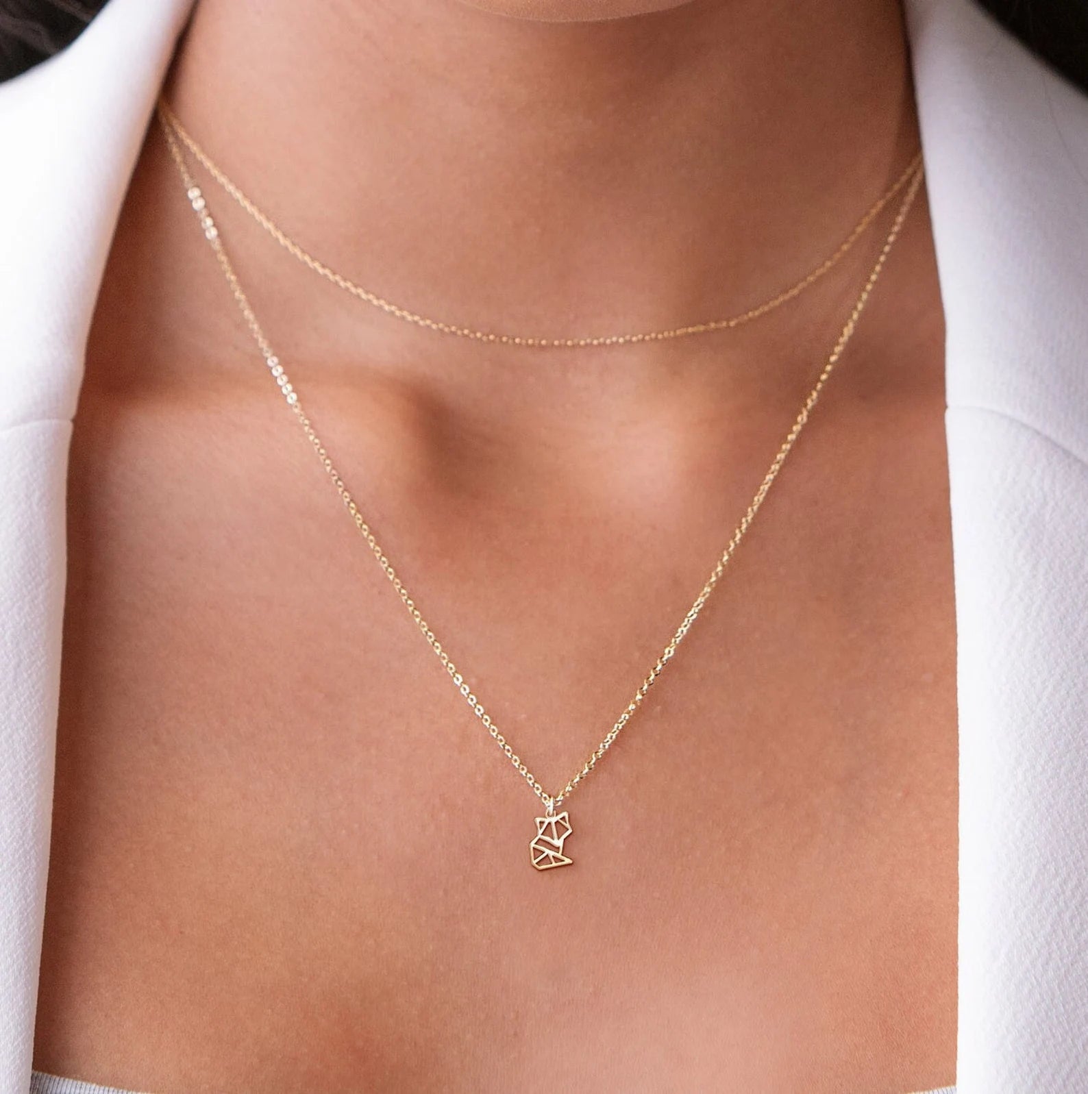 Fox Necklace Gold Fox Charm Origami 925 Sterling Silver Necklace