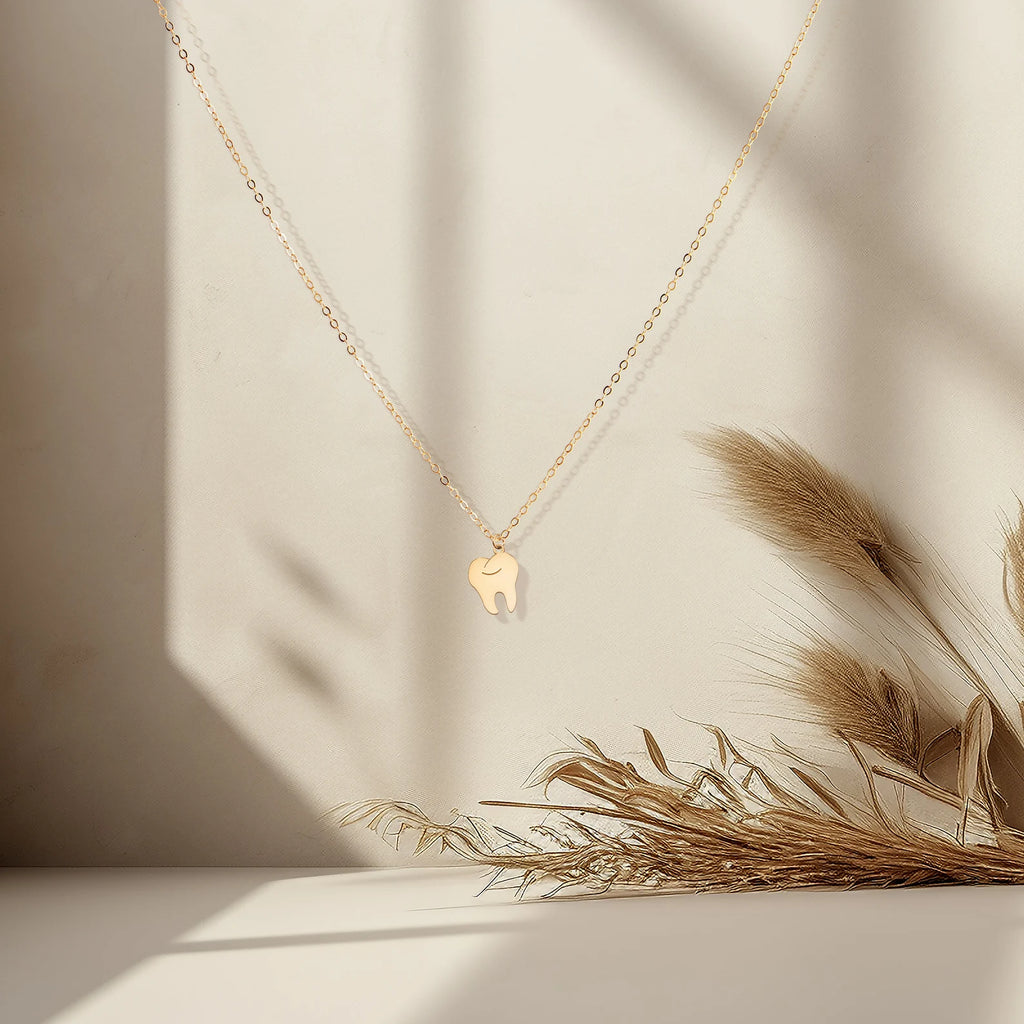 Dentist Tooth Necklace Gold Tooth 925 Sterling Silver Pendant
