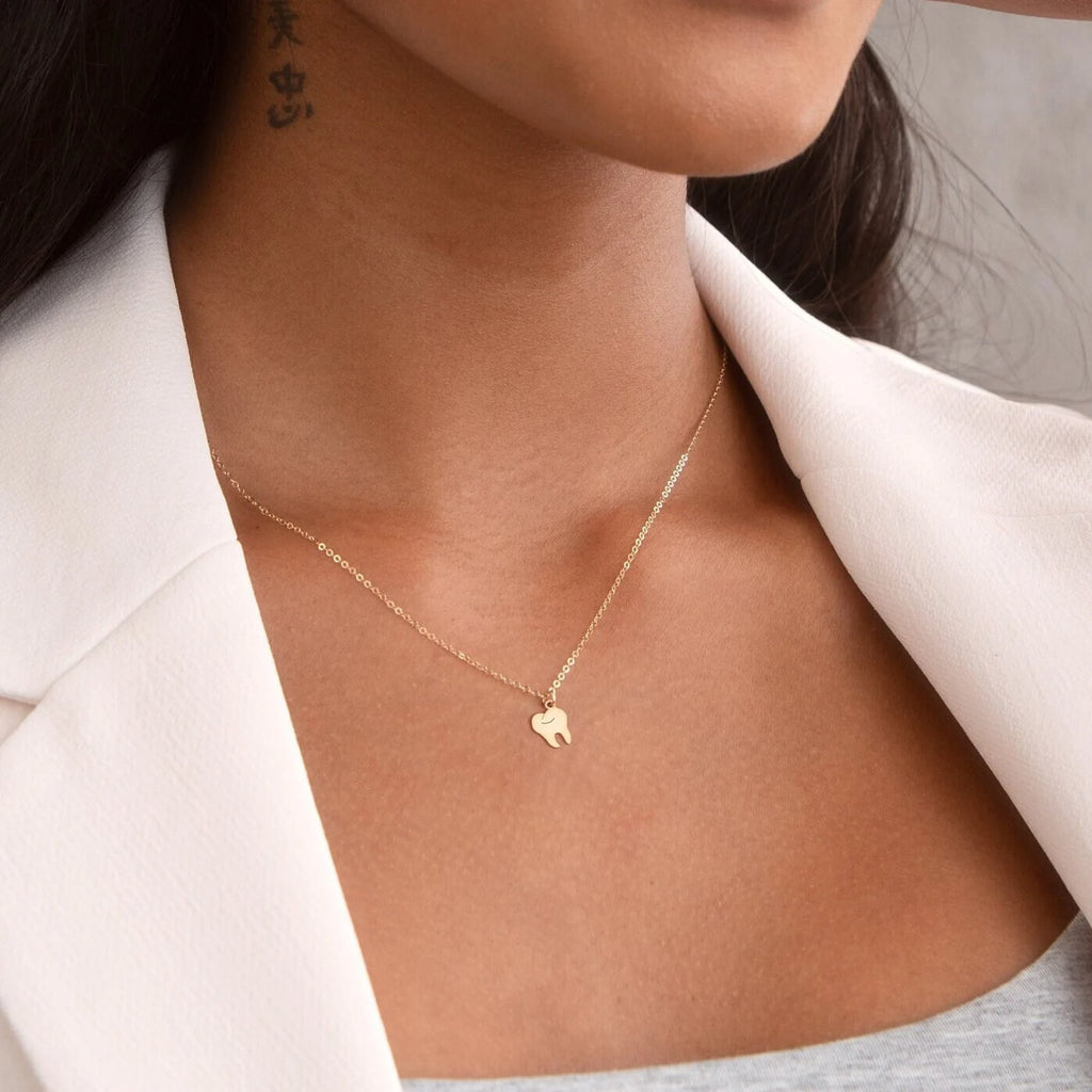Dentist Tooth Necklace Gold Tooth 925 Sterling Silver Pendant