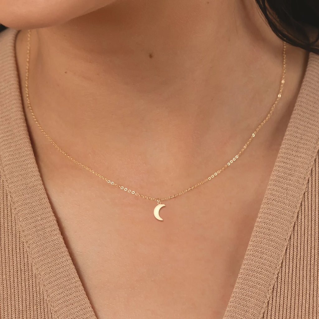 Tiny Moon Necklace, Celestial Charm Necklace, Moon 925 Sterling Silver Jewellery