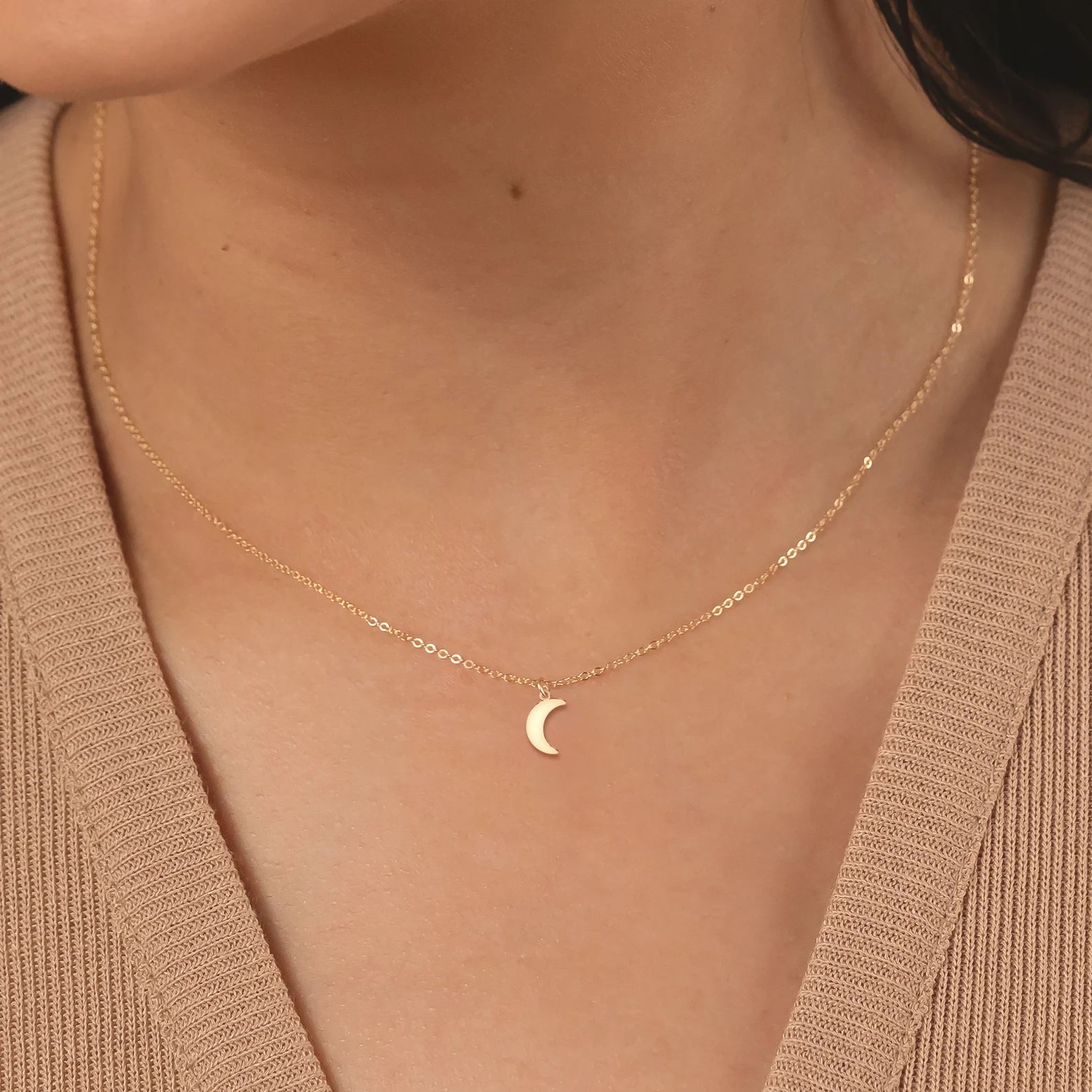 Tiny Moon Necklace, Celestial Charm Necklace, Moon 925 Sterling Silver Jewellery