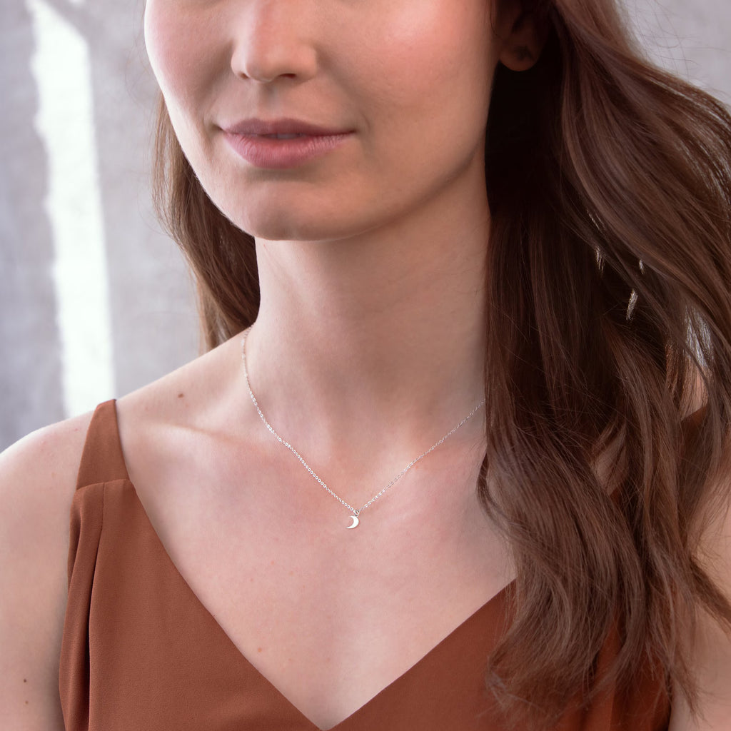 Tiny Moon Necklace, Celestial Charm Necklace, Moon 925 Sterling Silver Jewellery