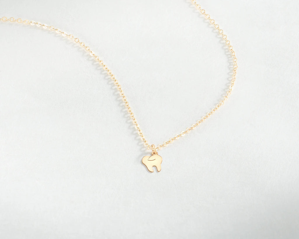 Dentist Tooth Necklace Gold Tooth 925 Sterling Silver Pendant