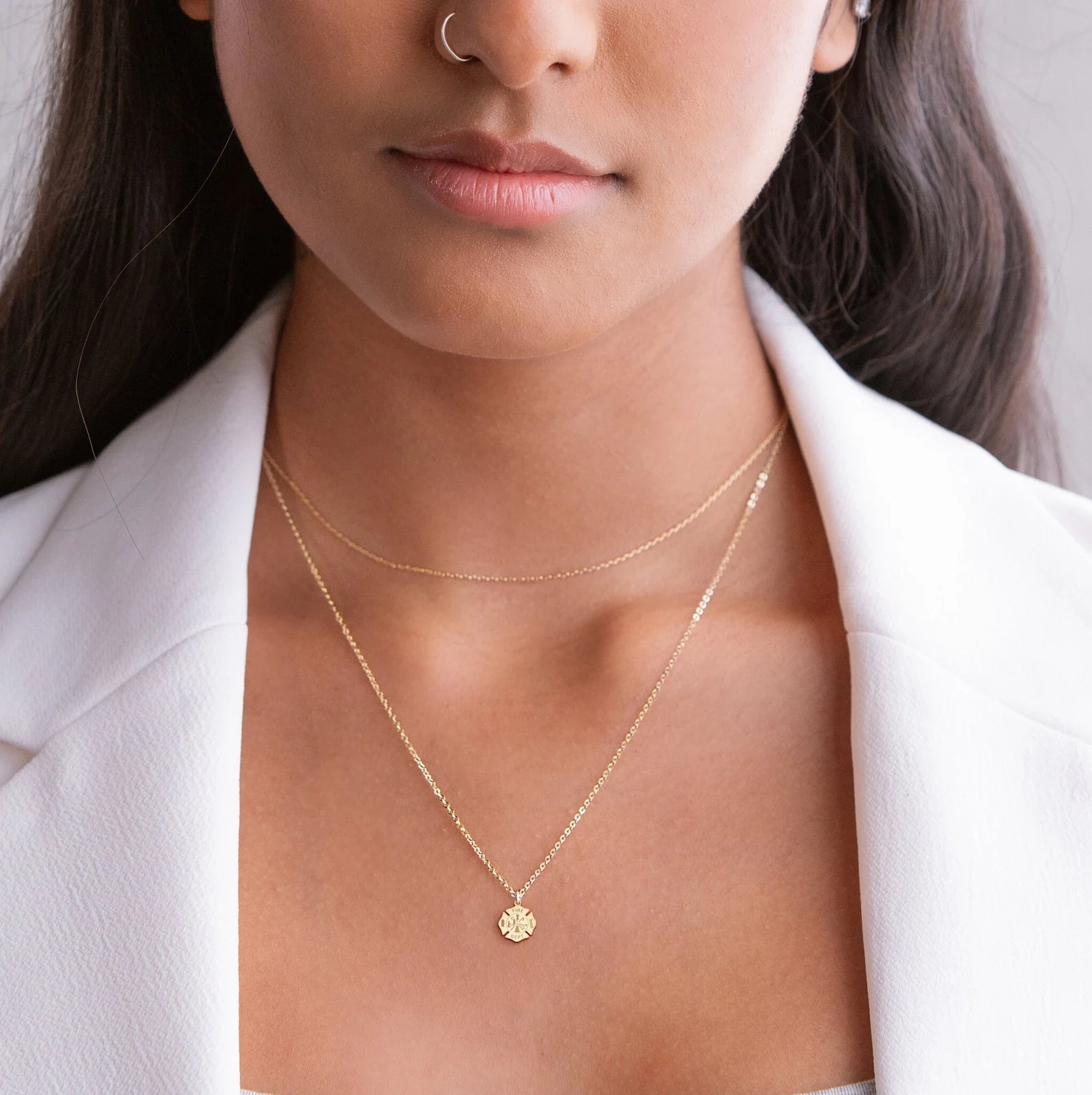 Fire Badge Necklace Firefighter 925 Sterling Silver Pendant