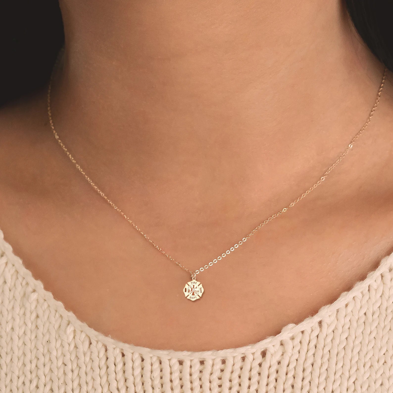 Fire Badge Necklace Firefighter 925 Sterling Silver Pendant