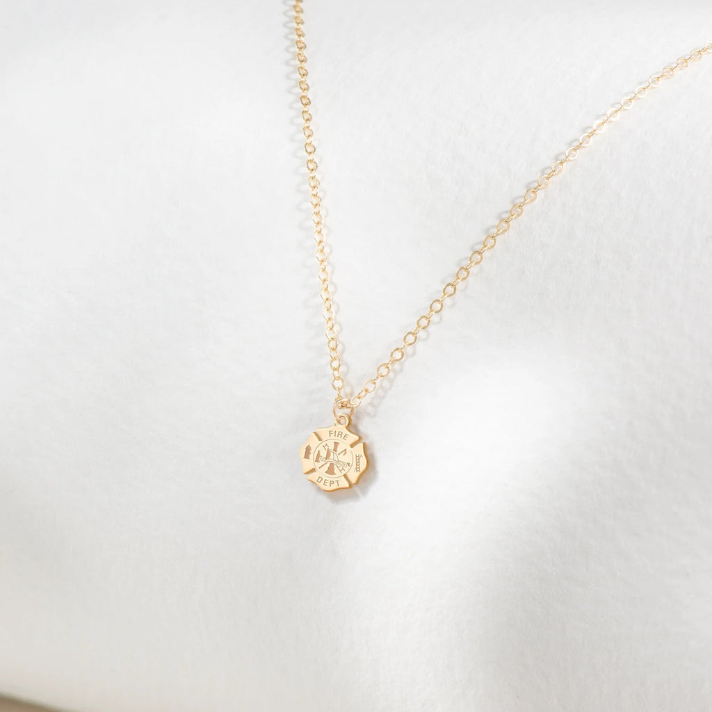 Fire Badge Necklace Firefighter 925 Sterling Silver Pendant