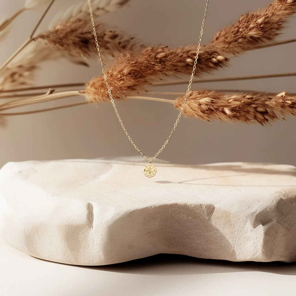 Fire Badge Necklace Firefighter 925 Sterling Silver Pendant