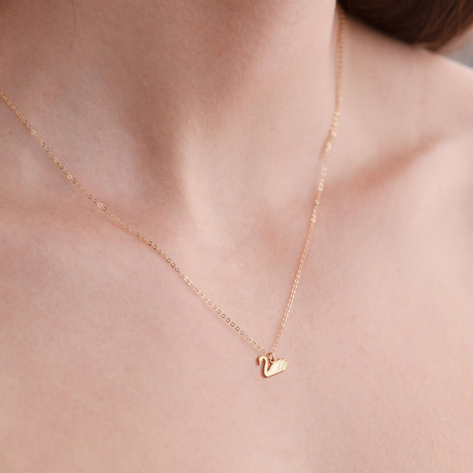 Swan Charm Necklace, Gold Swan Bird 925 Sterling Silver Necklace