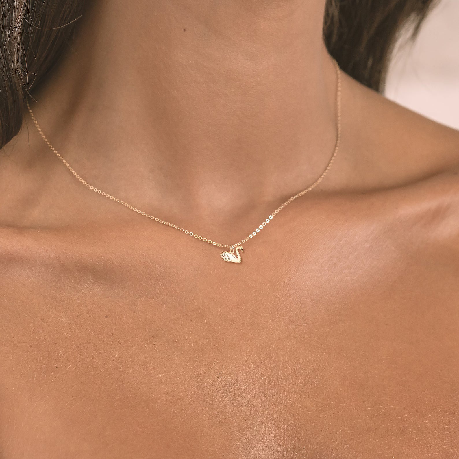 Swan Charm Necklace, Gold Swan Bird 925 Sterling Silver Necklace