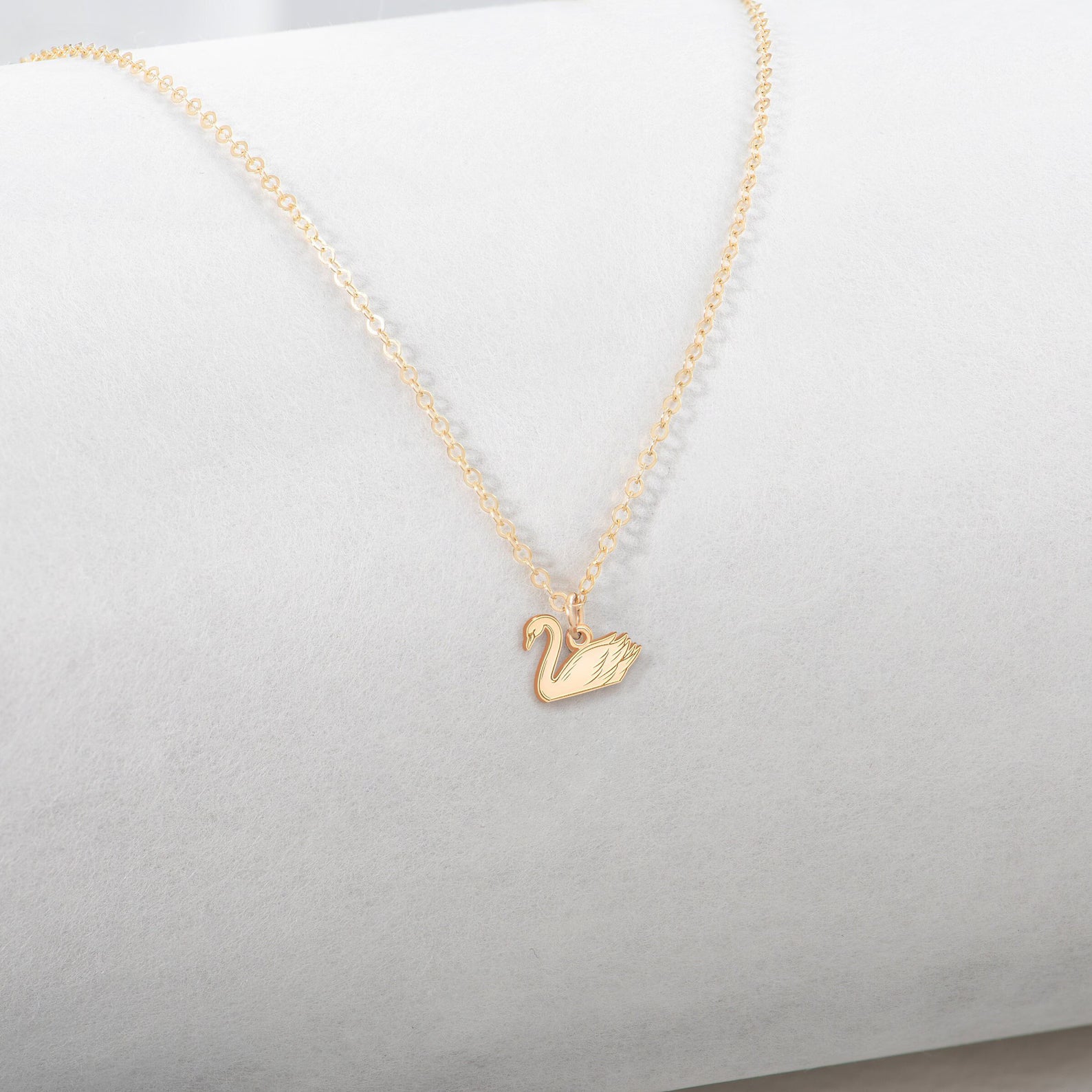 Swan Charm Necklace, Gold Swan Bird 925 Sterling Silver Necklace