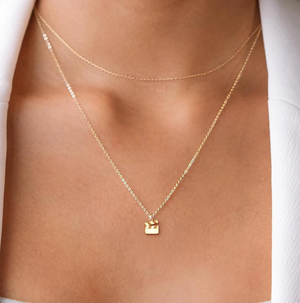 Movie Slate Pendant Clapper Board Charm 925 Sterling Silver Necklace