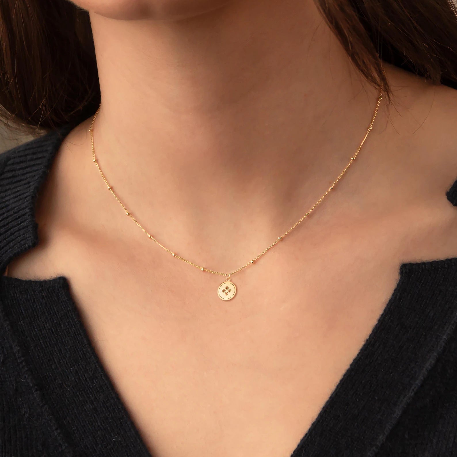 Button Quirky Gold 925 Sterling Silver Pendant