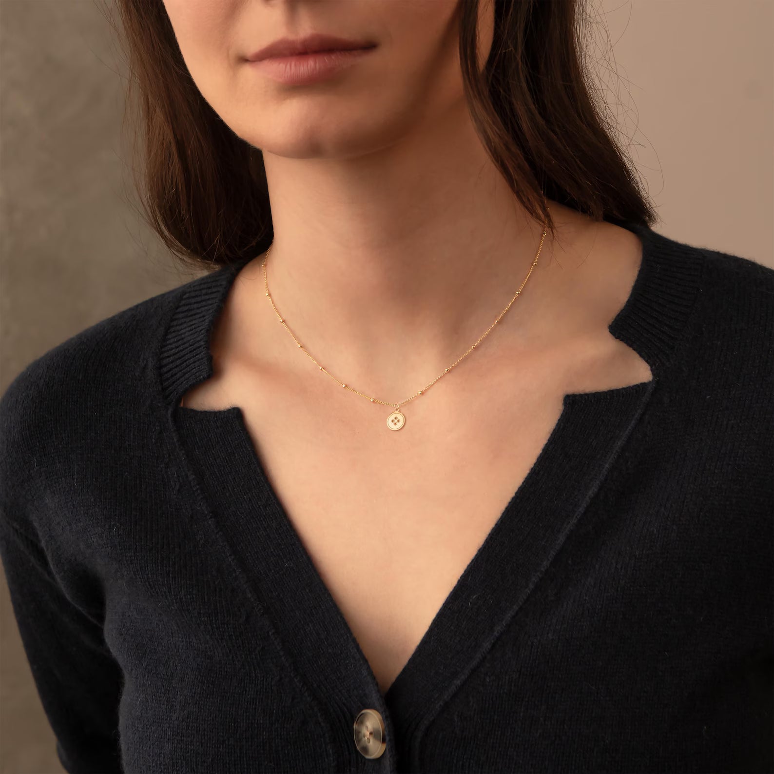 Button Quirky Gold 925 Sterling Silver Pendant