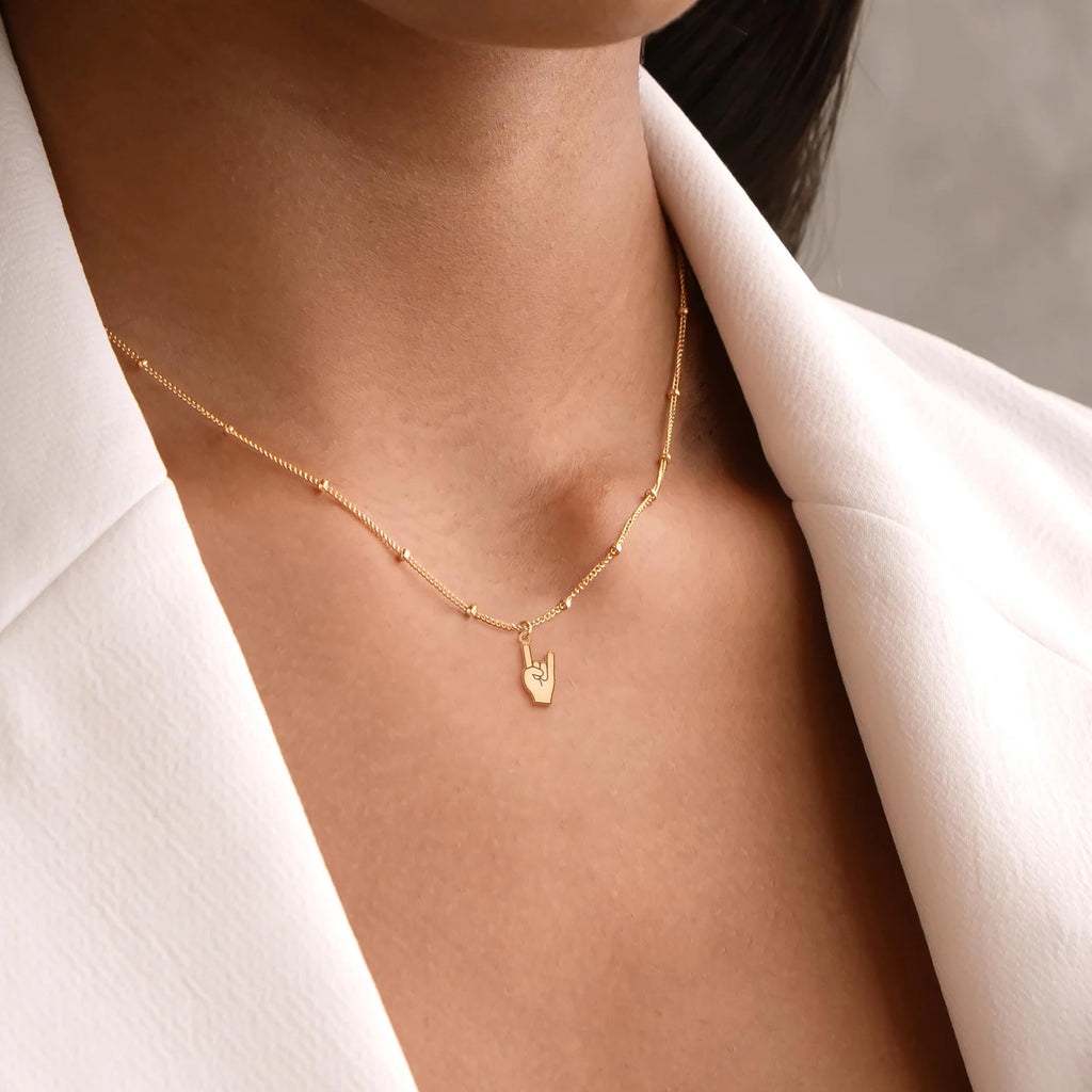 Rock On Hands Beady Chain 925 Sterling Silver Pendant